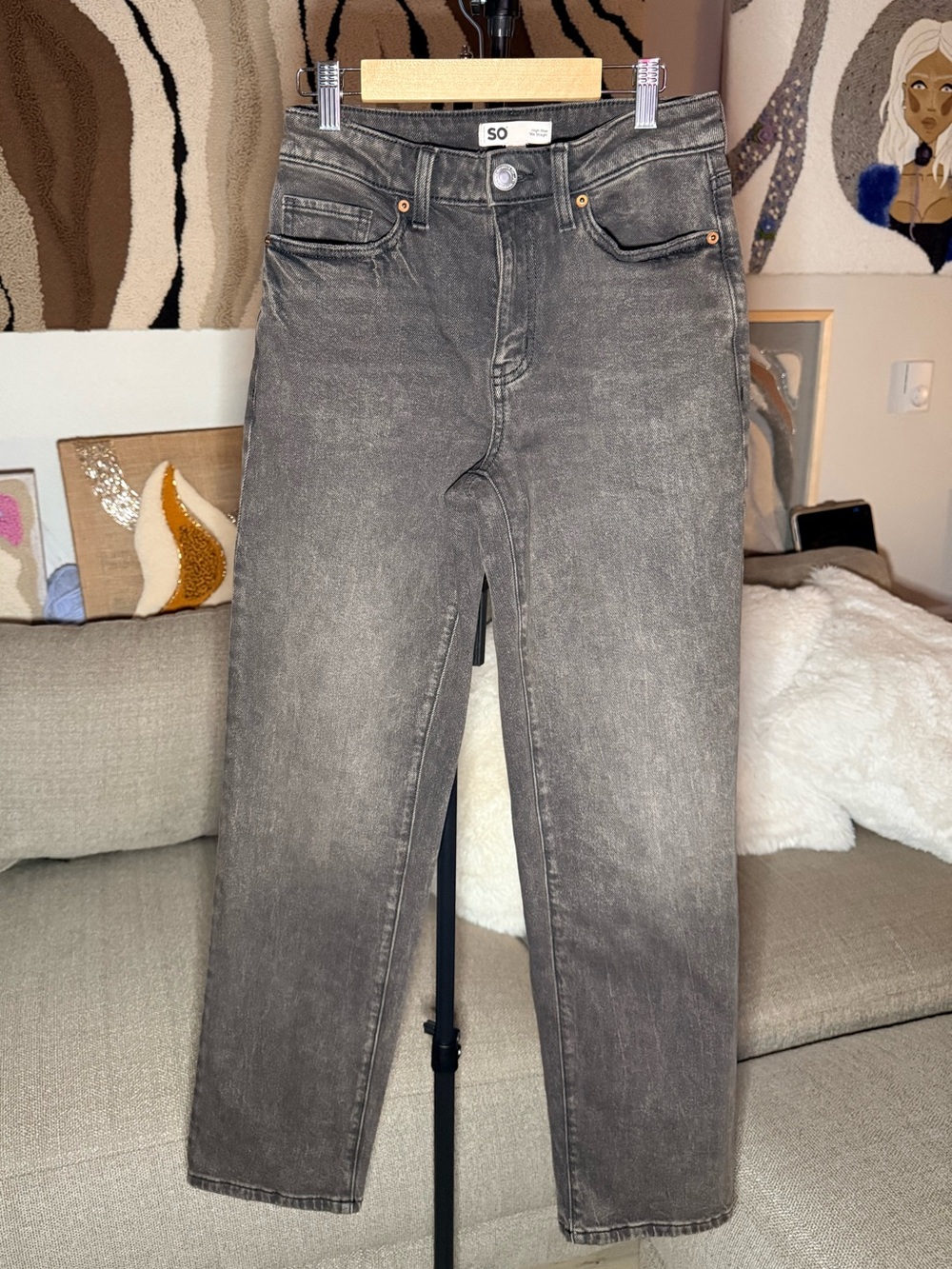 SO Women's Washed Brown Straight Jeans